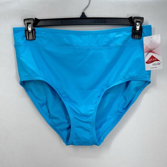 Lands End High Waisted Bikini Swim Bottoms Size 12 Turquoise Blue Beach NEW - Picture 1 of 9